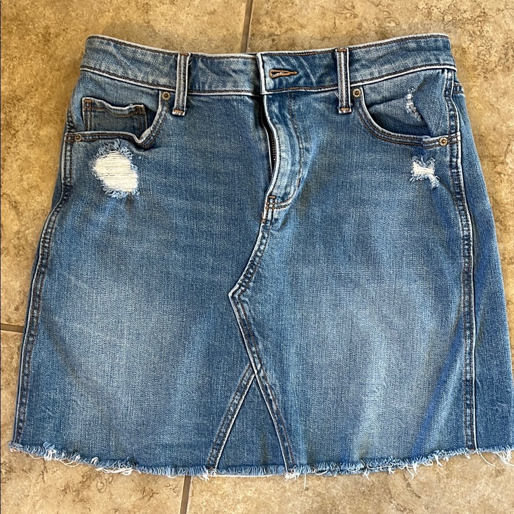 Blue Mini distressed Jean Skirt